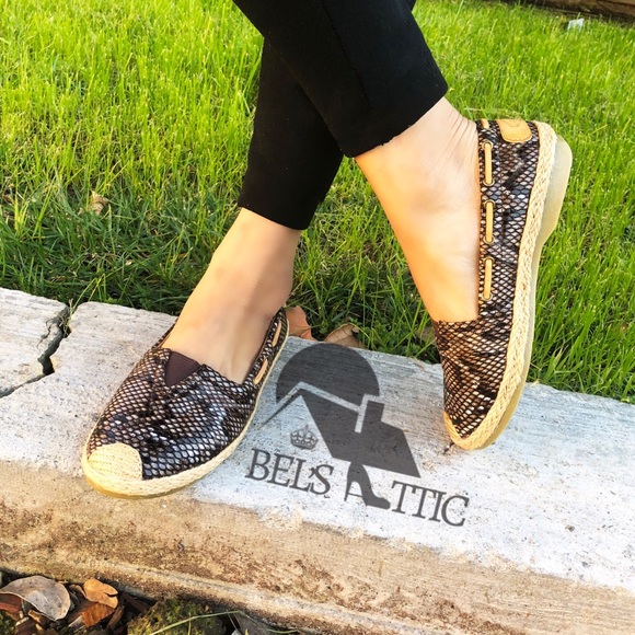 Brown Snake Print and Scale Espadrille Boat Loafer - Picture 4 of 7